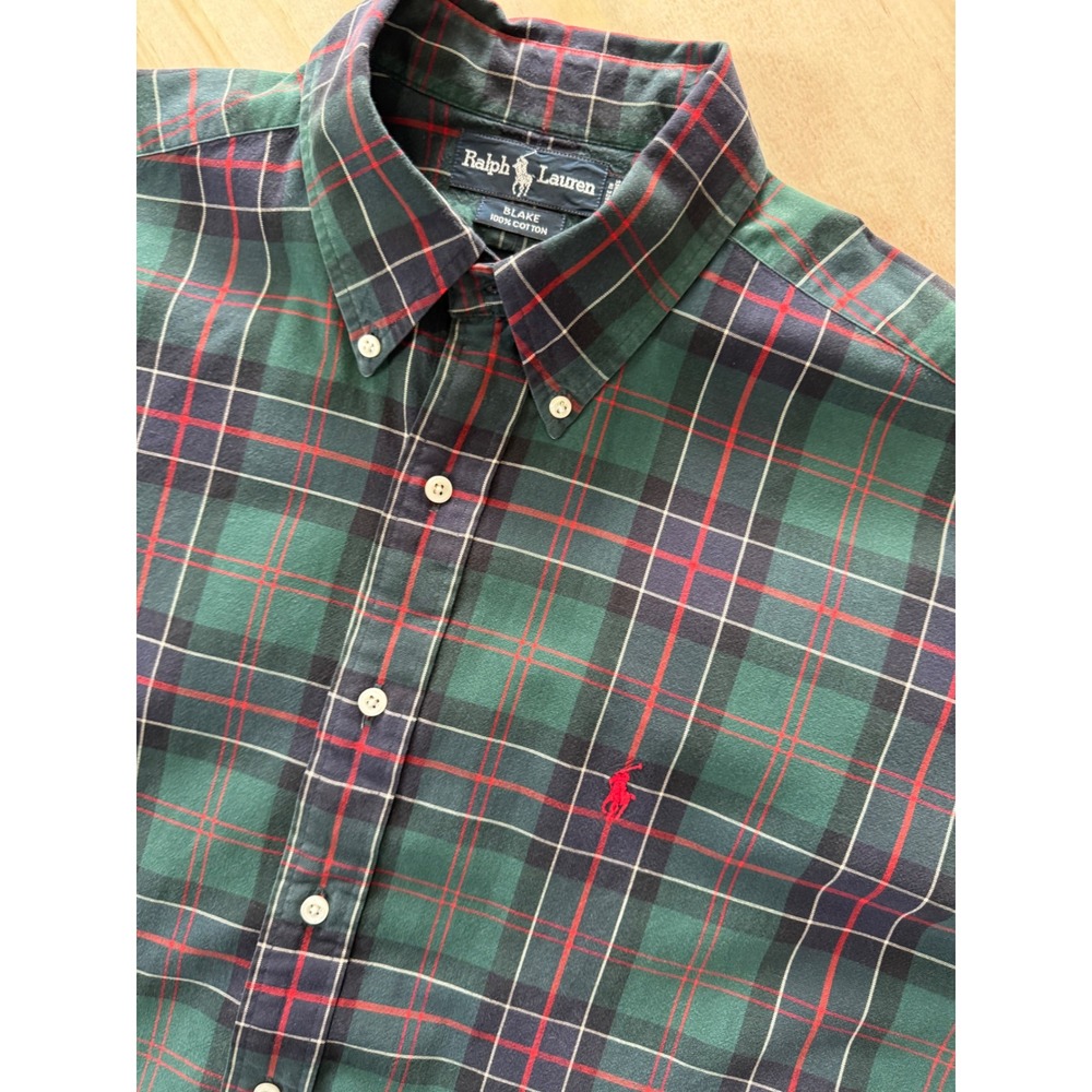 Ralph Lauren Blake Large Plaid Button Down Shirt Green Red Preppy Cotton L